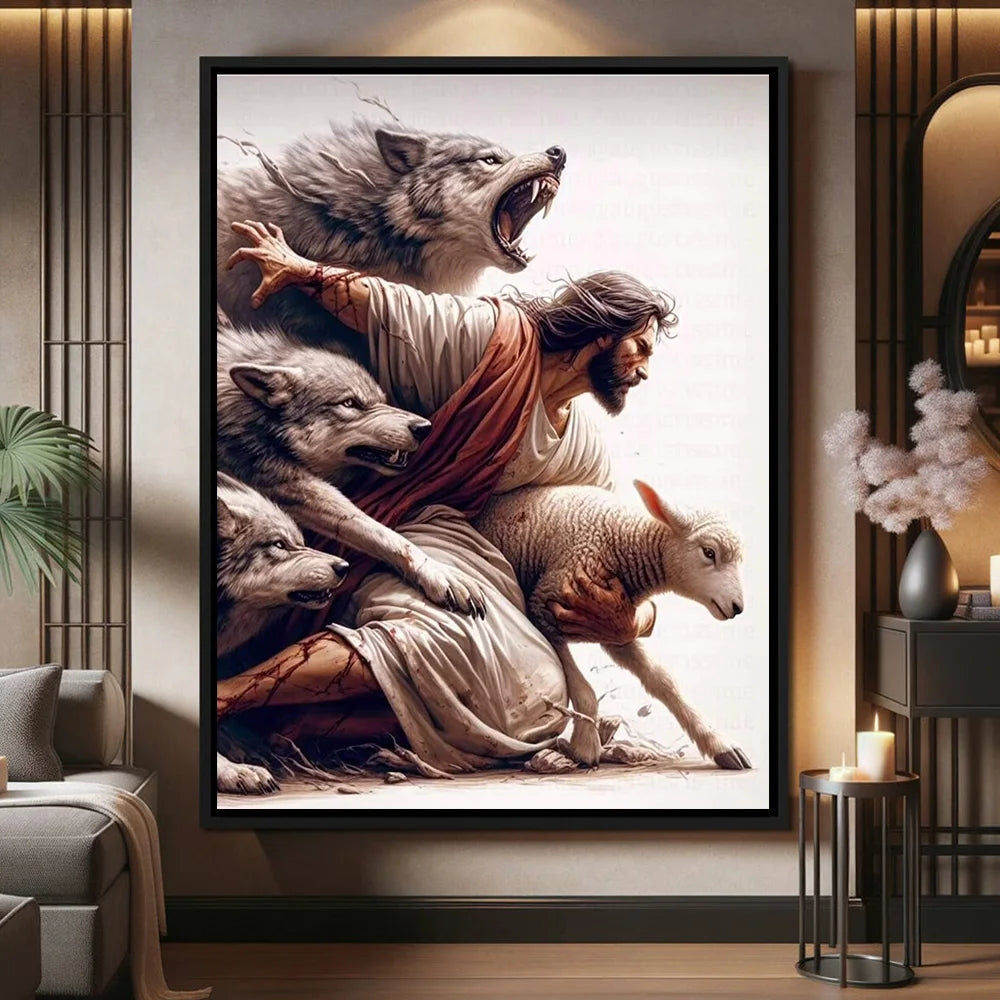 Holy Religious Jesus and Holy Spirit Posters Print Jesus Shepherd Painting Decor